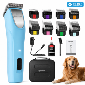 FuzzyFix Dog Clippers for Grooming, 2-Speed Cordless Pet Hair Trimmer for Thick Curly Matted Coats, Quiet Brushless Motor, Detachable A5 Blade, 8 Metal Guide Combs Kit for Dogs, Cats & Horses