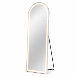 DUMOS 26" x 70" Arched LED Full-Length Mirror, White Floor Standing Mirror with Lights, 3 Color Modes, Dimmable Touch Control, HD Shatter-Resistant Glass, Freestanding, Leaning or Wall-Mounted Mirror for Bedroom, Dressing Room & Bathroom
