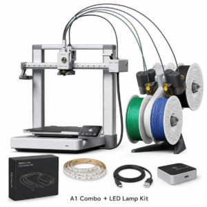 Bambu Lab A1 Combo 3D Printer with AMS lite & LED Lamp Kit, Multi-Color FDM 3D Printer, Up to 600mm/s High-Speed Printing, Full-Auto Calibration, Active Flow Rate Compensation, Quiet Operation ≤48 dB, DIY Light Projects