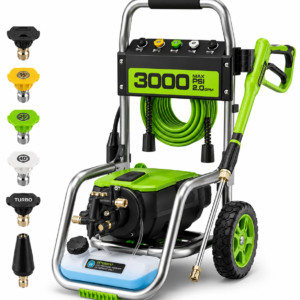 3000 PSI Electric Pressure Washer, 2.0 GPM Max Power Washer with 14 Amp Brushless Motor, 5 Quick-Connect Nozzles, 25 ft Kink-Resistant Hose, Built-in Detergent Tank, Heavy-Duty Frame for Driveways, Decks, Fences, Cars & Siding